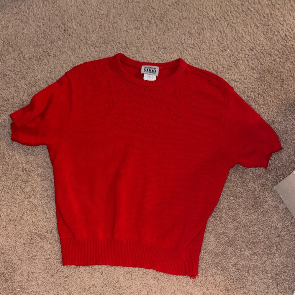 Vintage Nikki Vibrant Red Women's Crew Neck Sweater Shirt Holiday Minimal